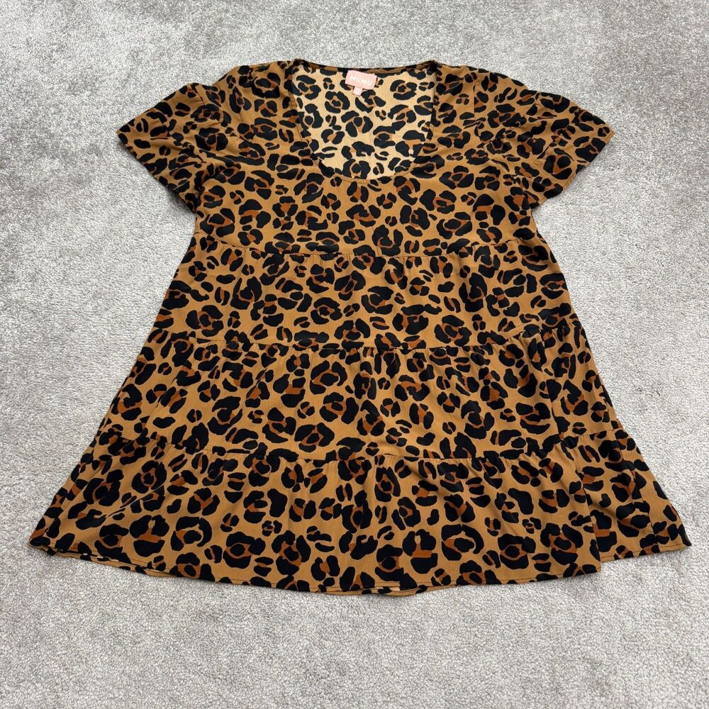 Show Me Your Mumu Vakkey Leopard Tiered Mini Shift Dress Womens Medium Brown